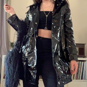 Women's Black Glossy Trench Coat